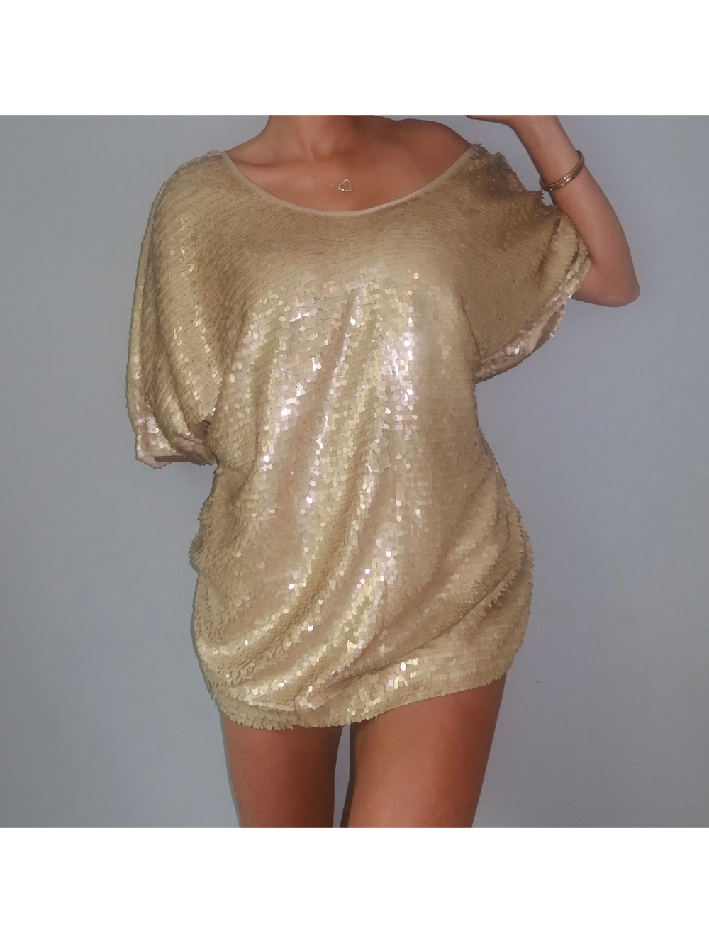 70s Glam Champagne Sequin Mini Dress